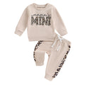 Baby Girl Leopard & Letter Print 2-Piece Outfit – Long Sleeve Pullover Top & Strap Pants (0-3T)