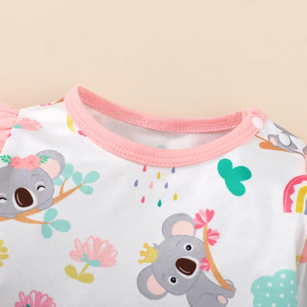 Koala Print Romper & Headband Set – Girls (1M–12M)