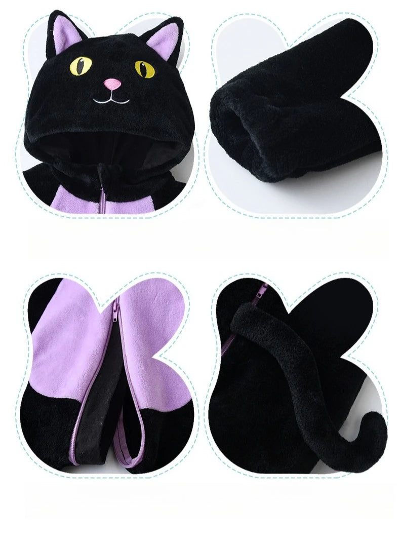 Halloween Black Cat Fleece Costume Jumpsuit – Unisex (3M–24M)