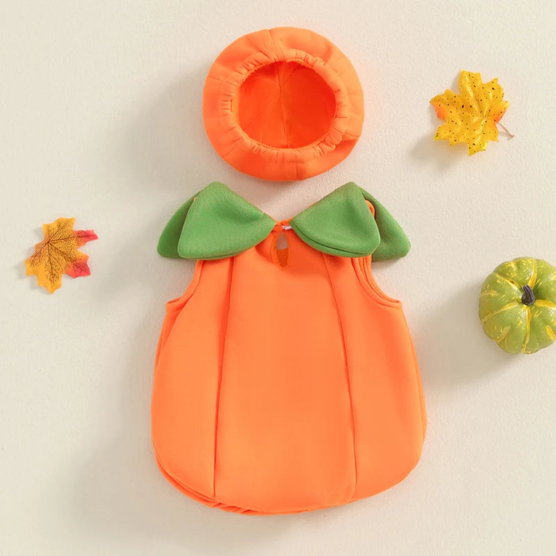 Halloween Pumpkin Romper & Hat Set – Baby (0M–3T)