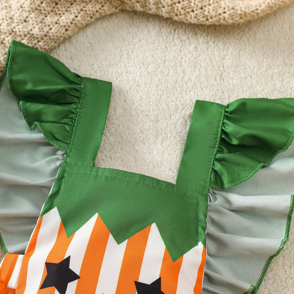 Halloween Pumpkin Mesh Romper – Girls (0–18M)