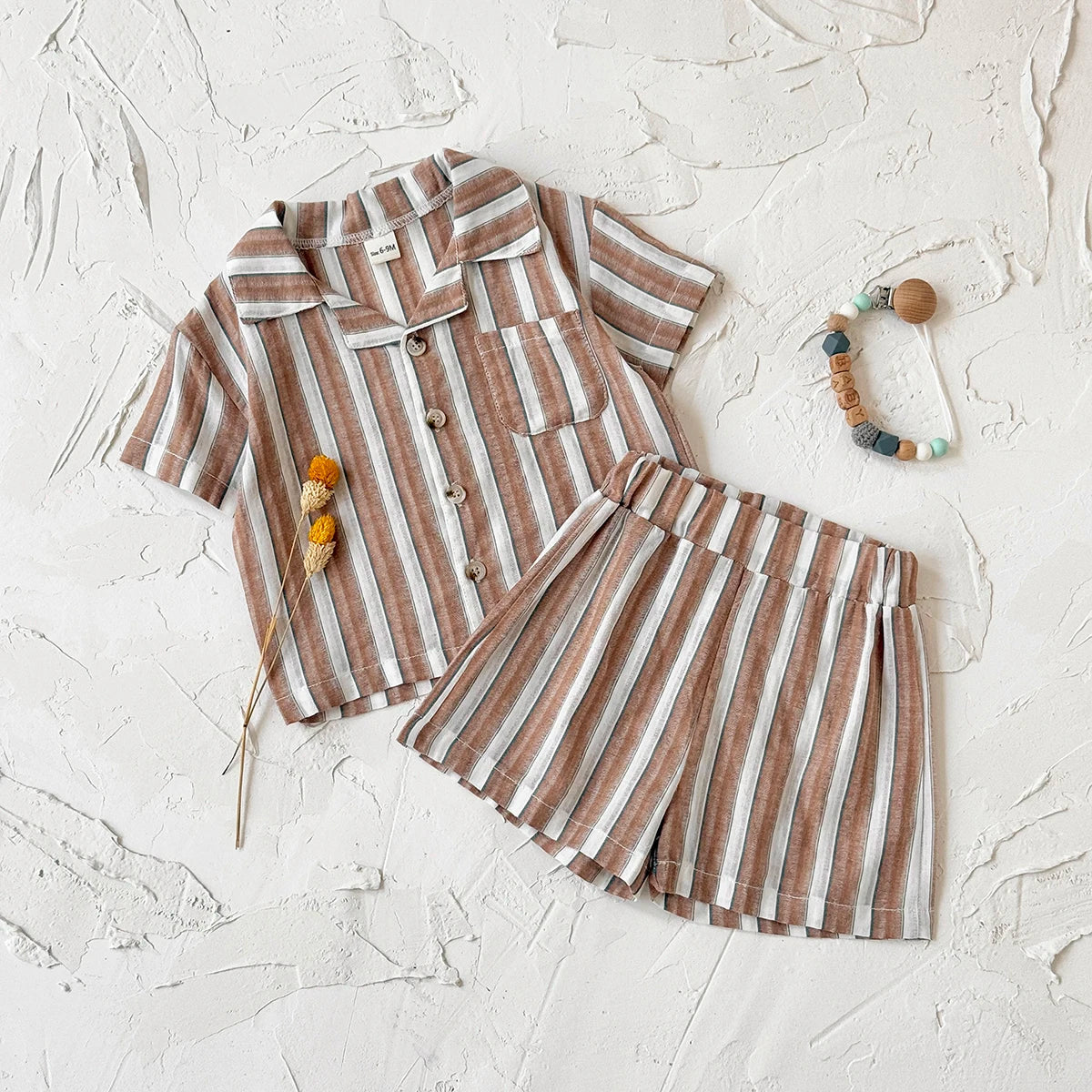 Green Stripe Shirt & Shorts Summer Set – Baby & Toddler (6M–3T)