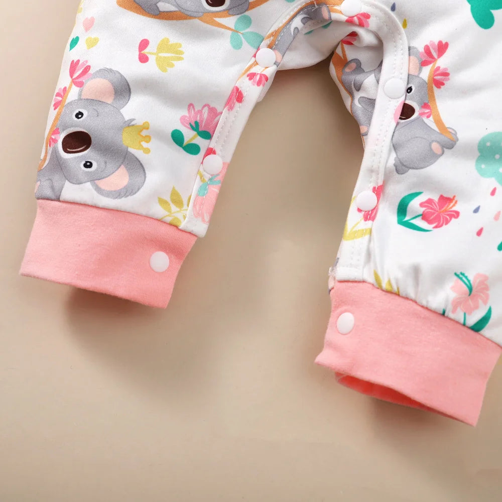 Koala Print Romper & Headband Set – Girls (1M–12M)