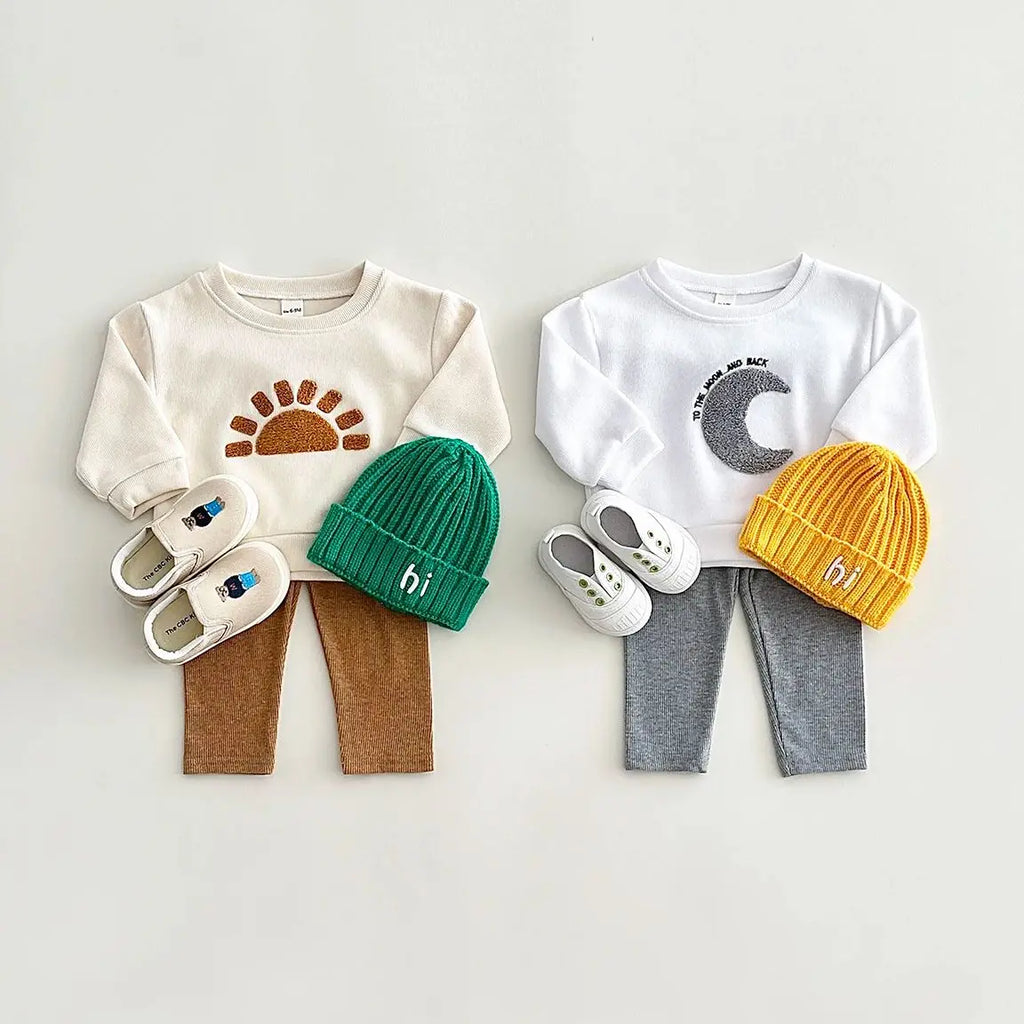 Sun & Moon Plush Embroidered Outfit Set – Unisex (6M–3T)