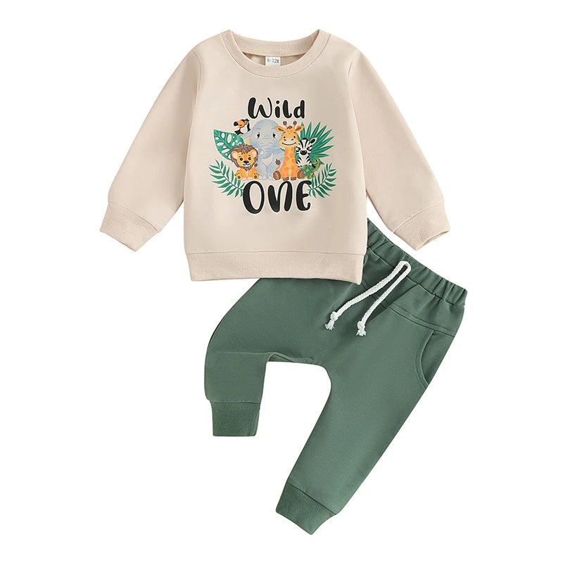 "Wild One" Birthday Sweatshirt & Sweatpants Set – Baby Boy (6M–18M)