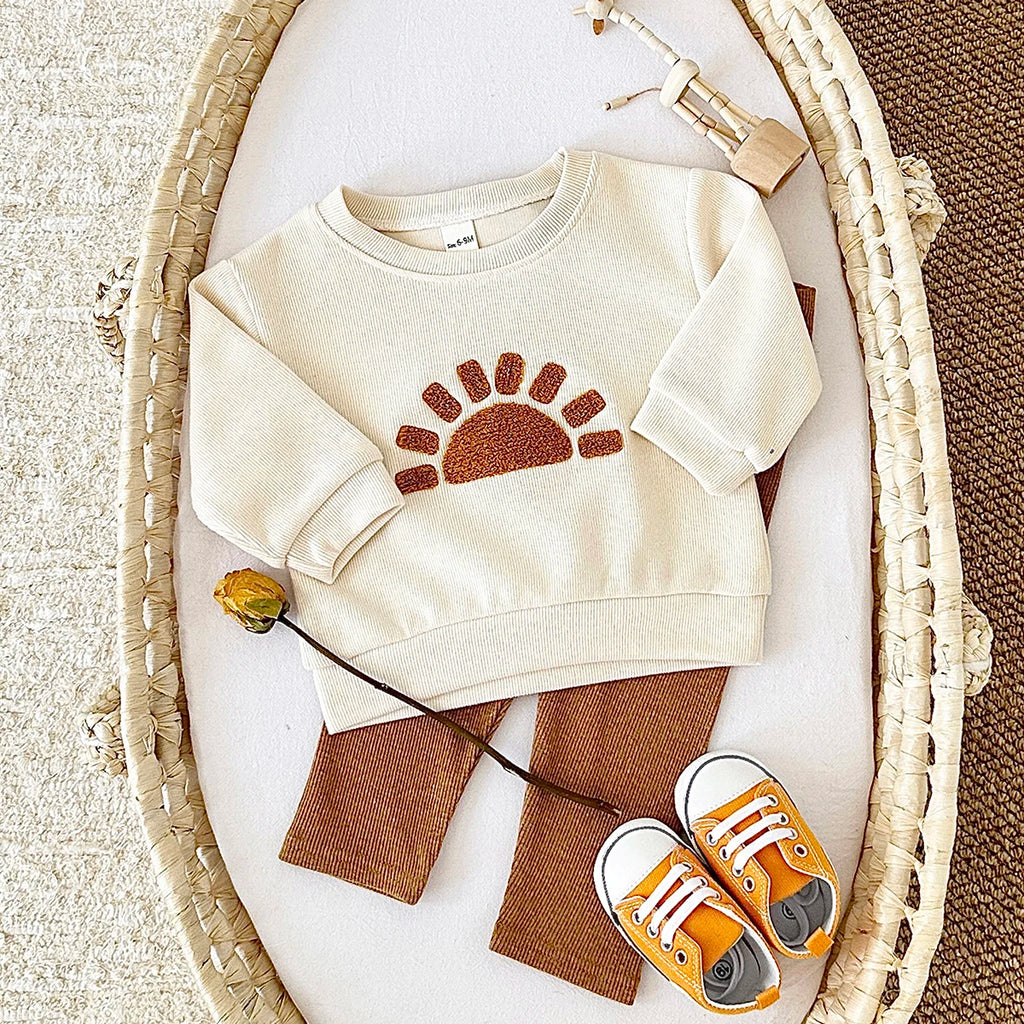 Sun & Moon Plush Embroidered Outfit Set – Unisex (6M–3T)