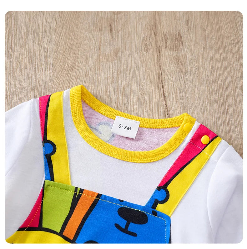 Bear Print Faux Suspender Romper – Baby (0–18M)