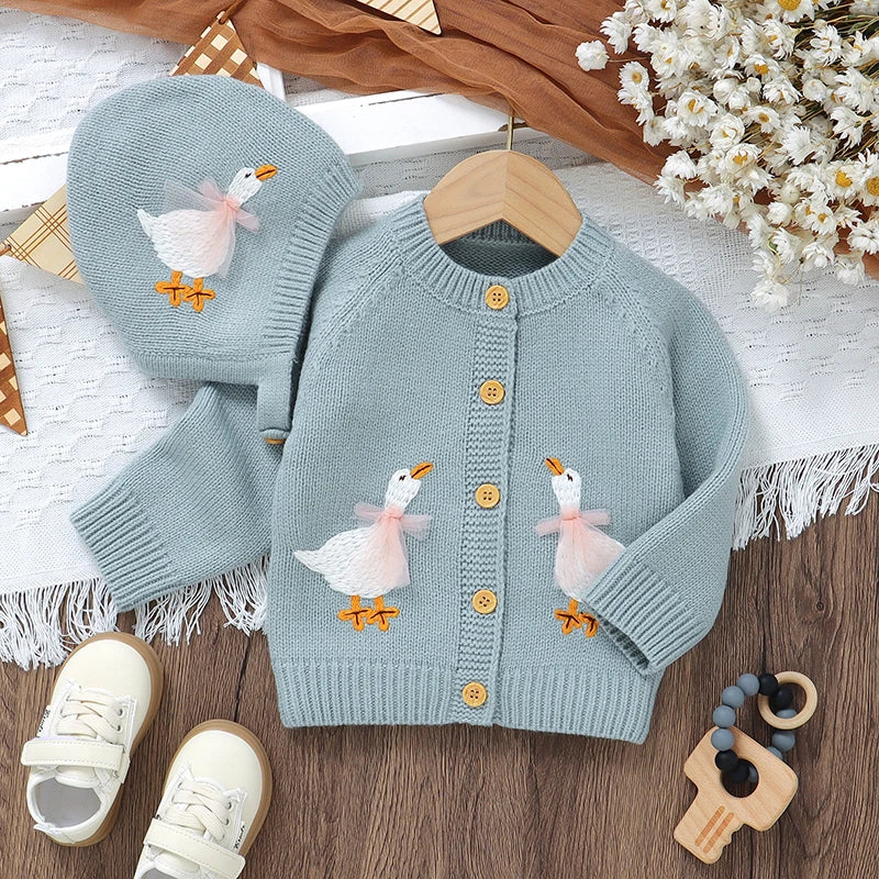 Knit Cardigan & Bonnet Set – Baby & Toddler (9M–3T)