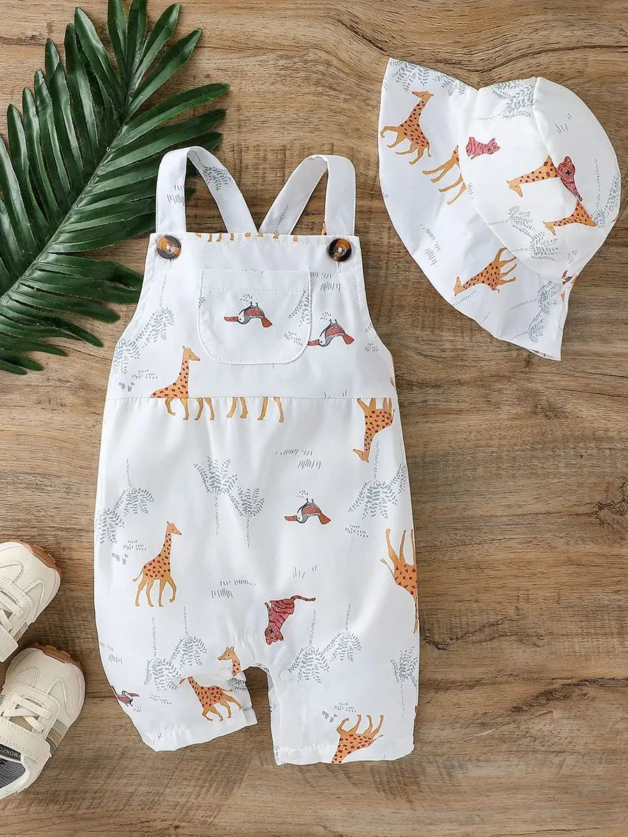 Baby Boy Cartoon Animal Jumpsuit & Hat Set (3–18M)