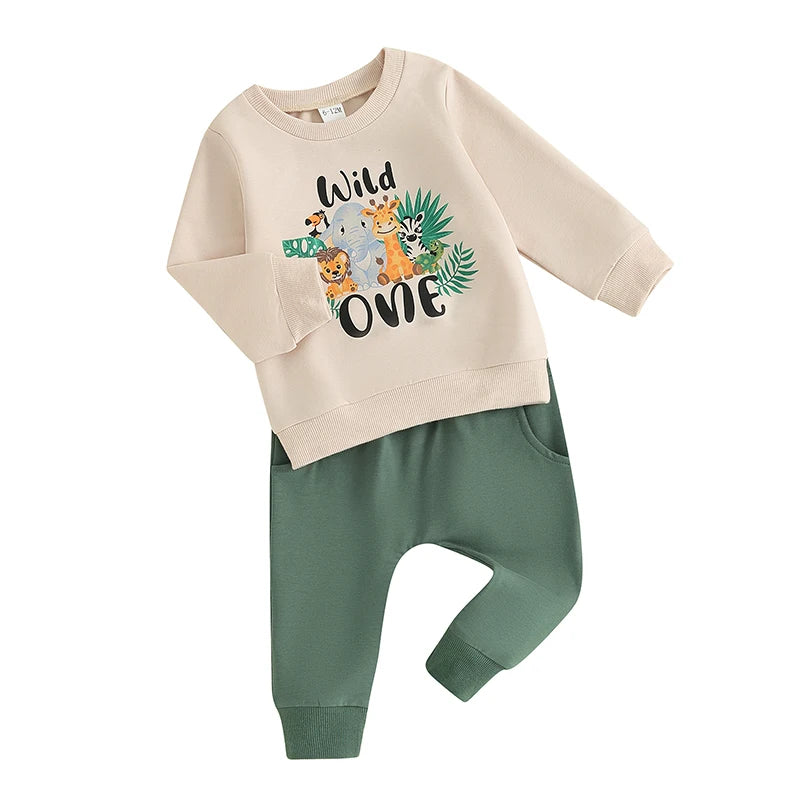 "Wild One" Birthday Sweatshirt & Sweatpants Set – Baby Boy (6M–18M)