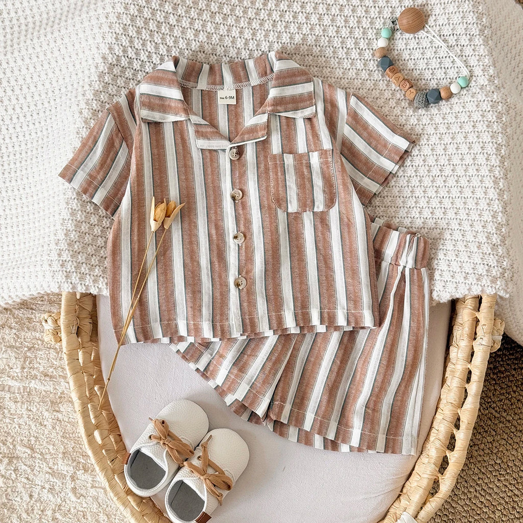 Green Stripe Shirt & Shorts Summer Set – Baby & Toddler (6M–3T)