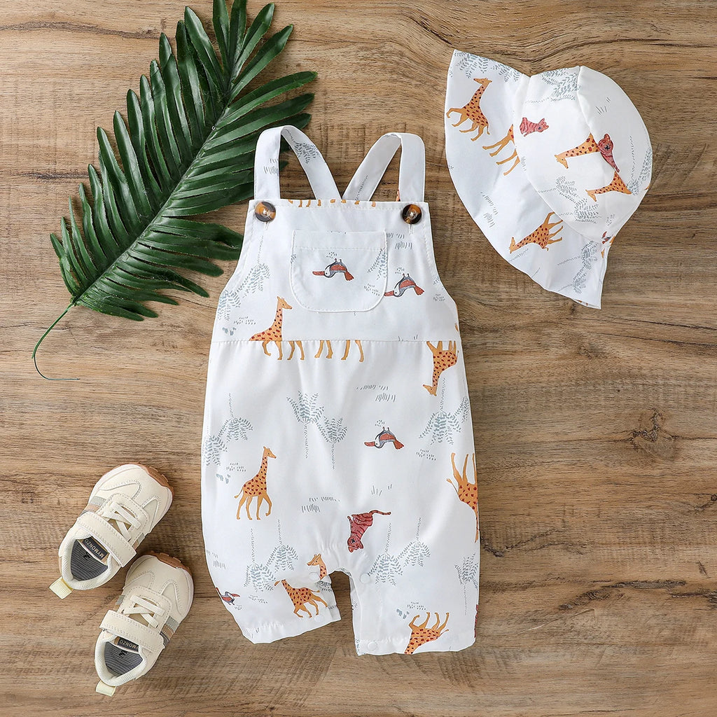 Baby Boy Cartoon Animal Jumpsuit & Hat Set (3–18M)