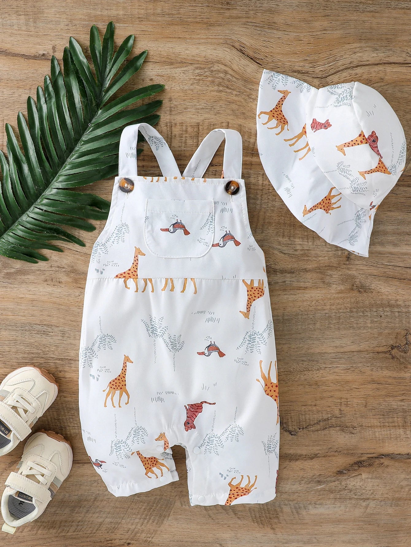 Baby Boy Cartoon Animal Jumpsuit & Hat Set (3–18M)