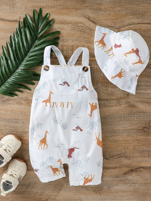 Baby Boy Cartoon Animal Jumpsuit & Hat Set (3–18M)