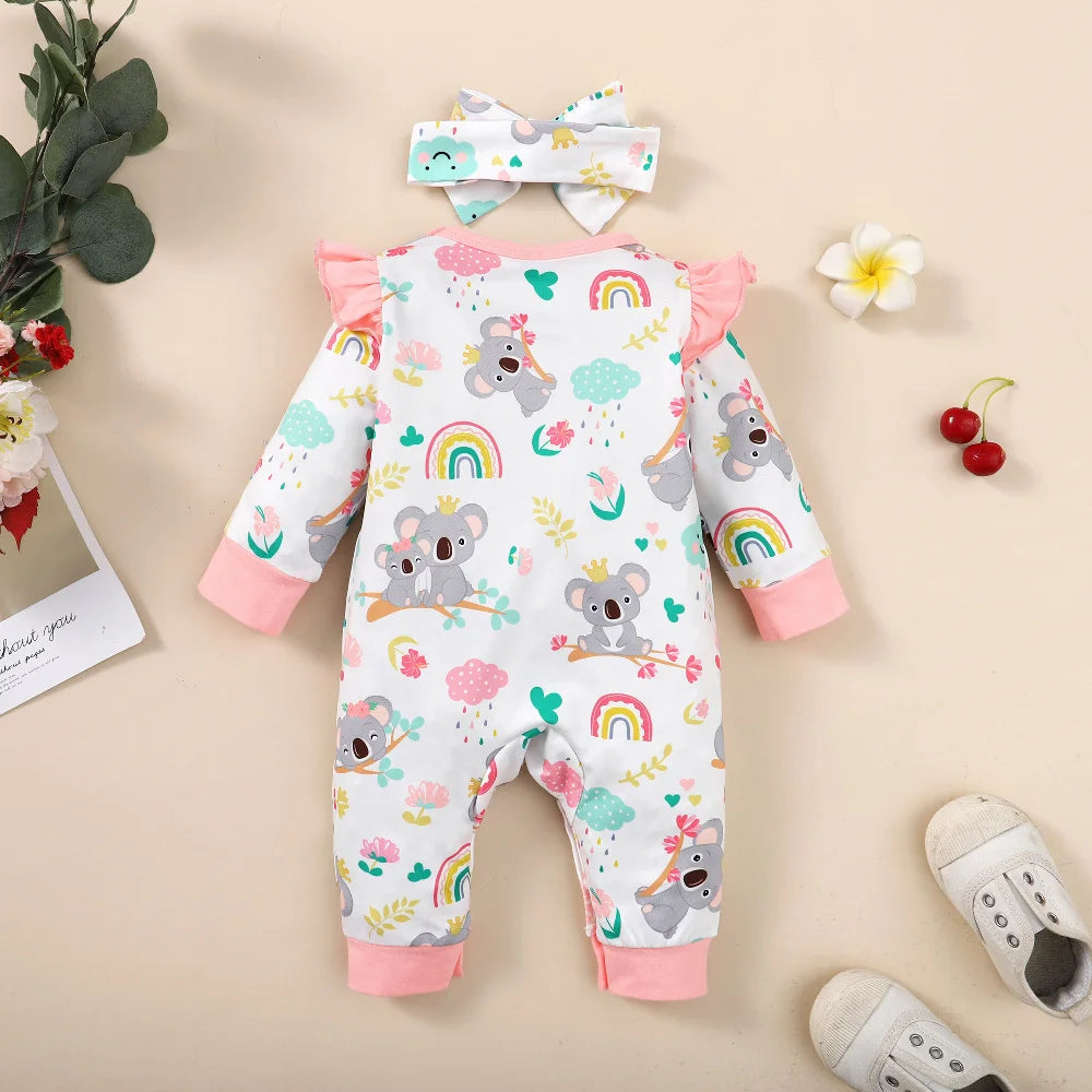 Koala Print Romper & Headband Set – Girls (1M–12M)