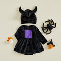Halloween Witch Velvet Romper Dress & Hat Set – Girls (3M–18M)