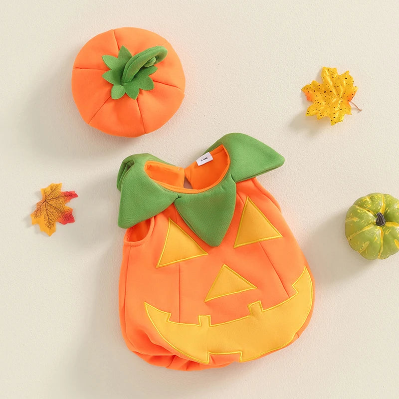 Halloween Pumpkin Romper & Hat Set – Baby (0M–3T)