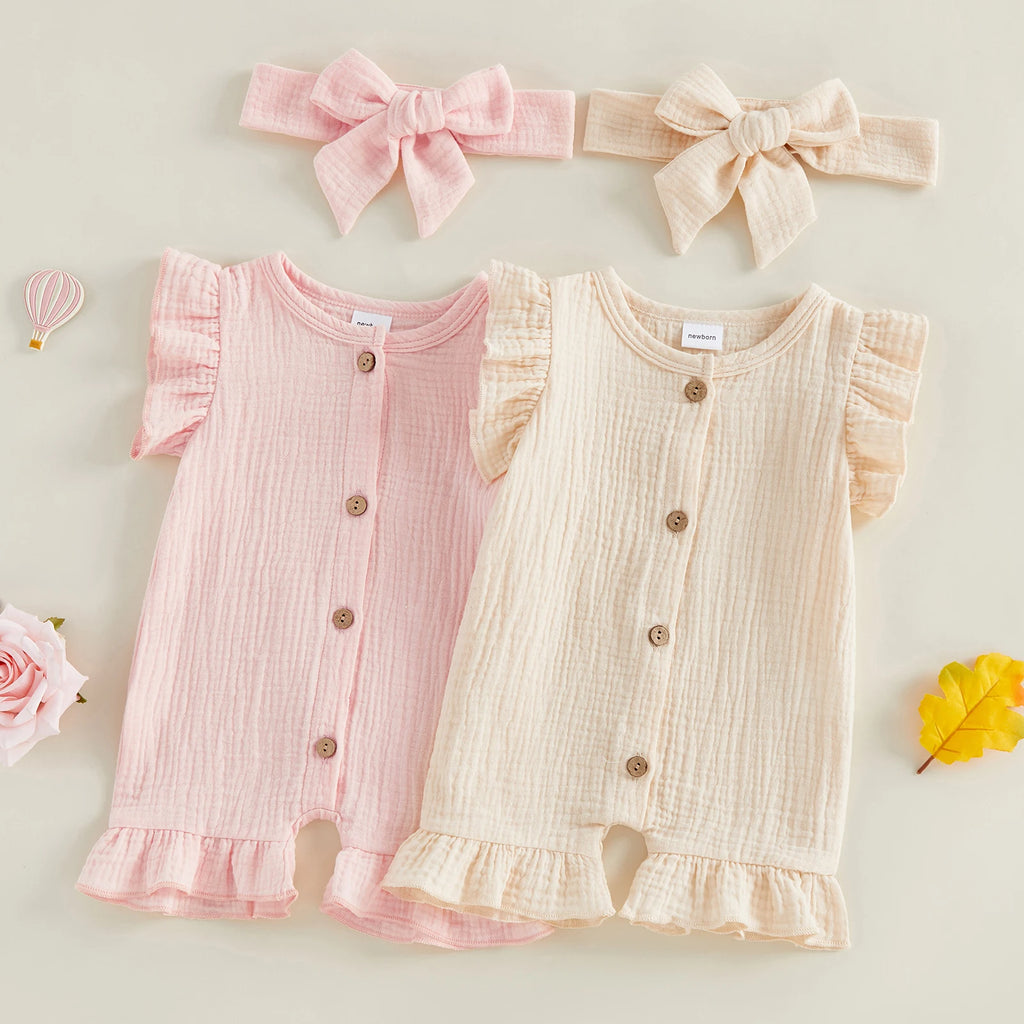 Ruffled Romper & Headband Set – Baby Girl (Newborn–9M)