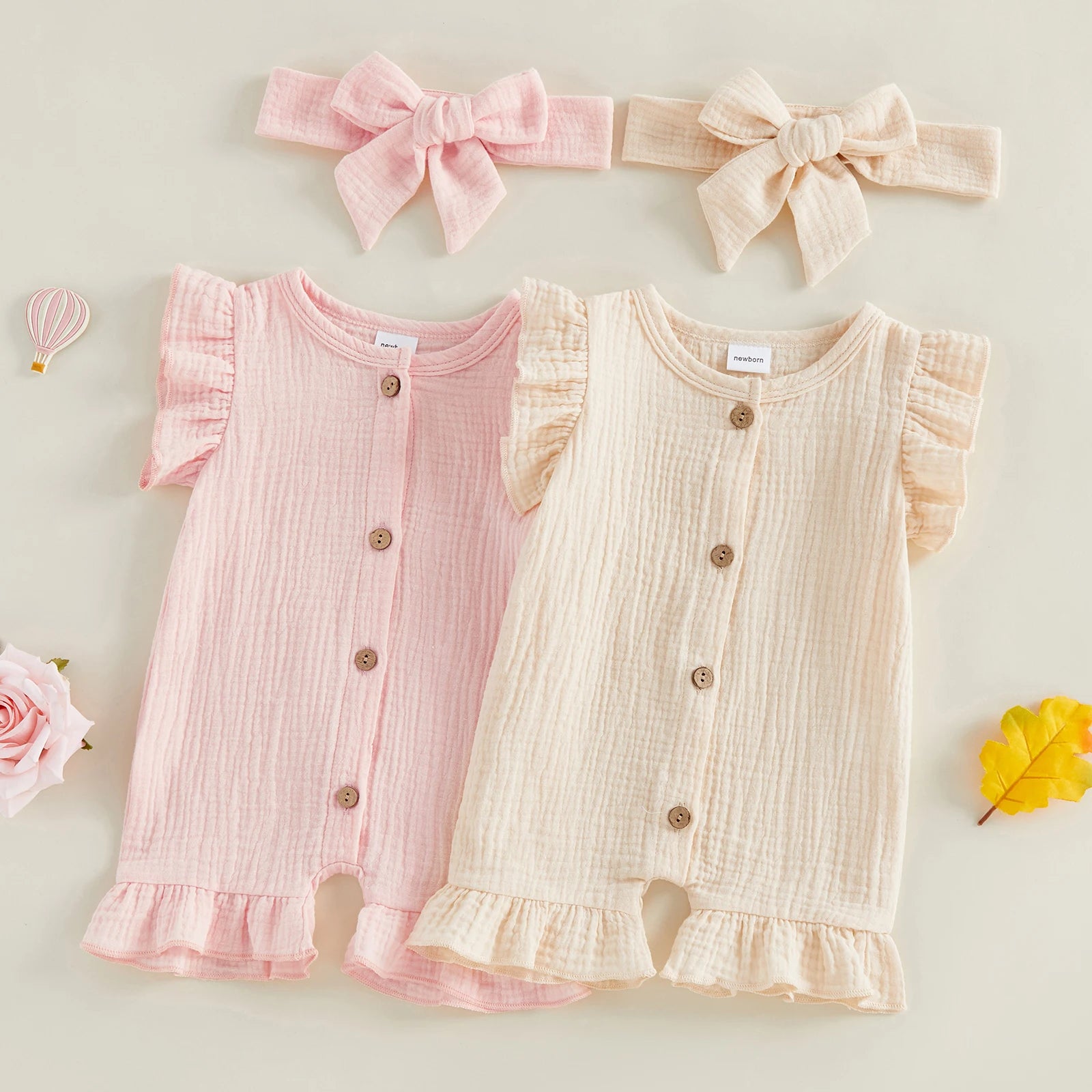 Ruffled Romper & Headband Set – Baby Girl (Newborn–9M)