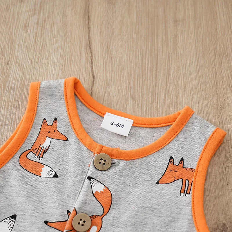 Fox Print Sleeveless Cotton Bodysuit – Baby (0M–18M)