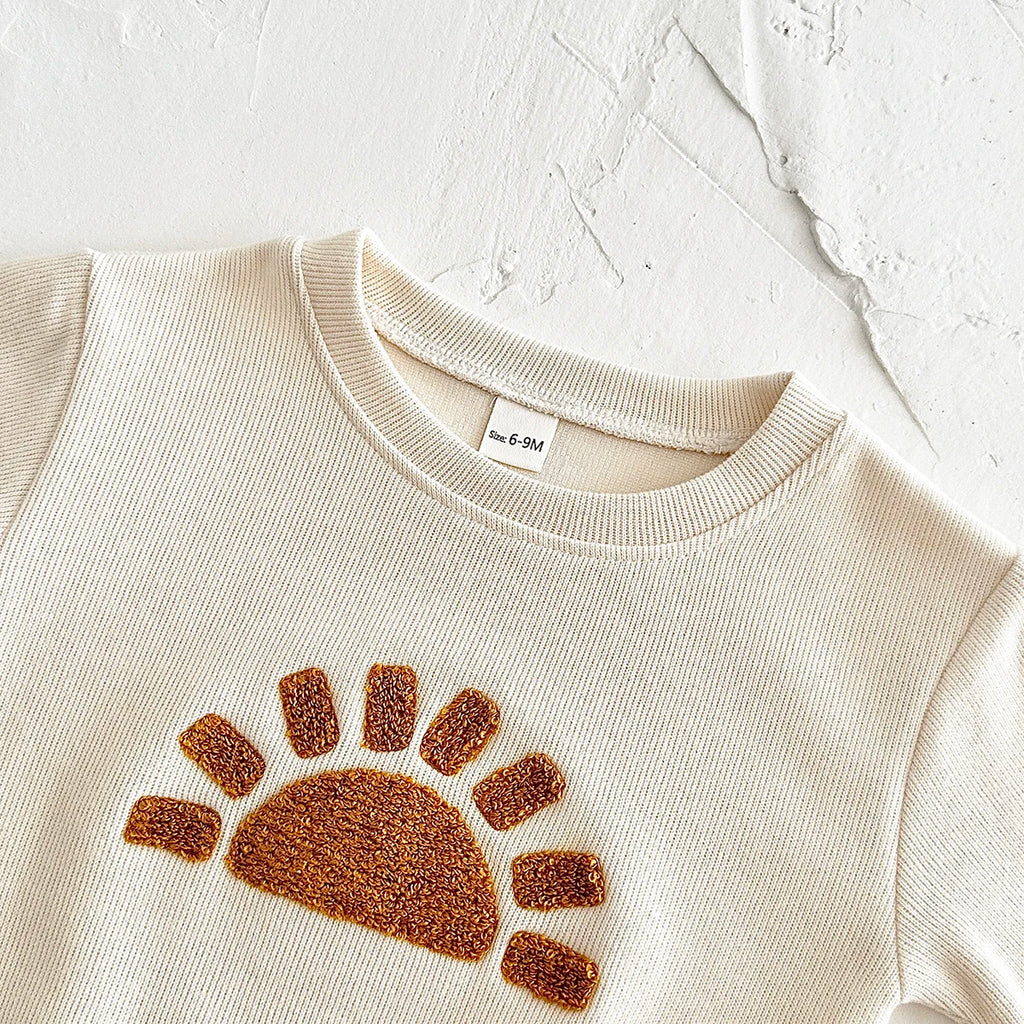 Sun & Moon Plush Embroidered Outfit Set – Unisex (6M–3T)