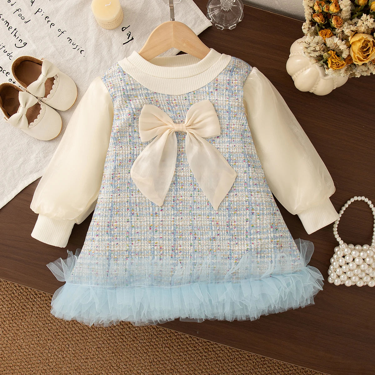 Bow & Mesh Princess Dress – Baby Girl (9M–3T)