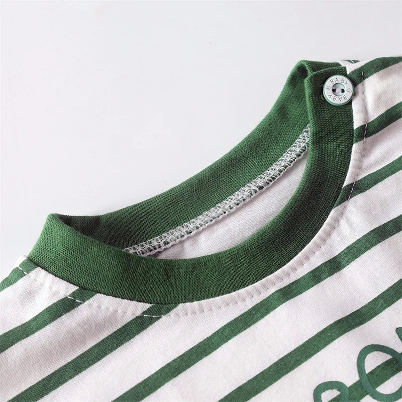 Dinosaur Striped T-Shirt & Shorts Set – Unisex (6M–5T)