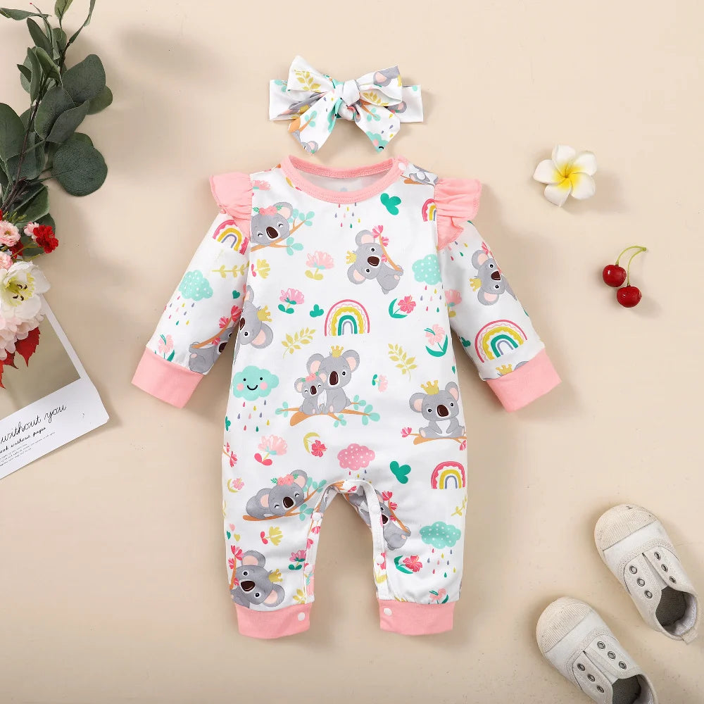 Koala Print Romper & Headband Set – Girls (1M–12M)