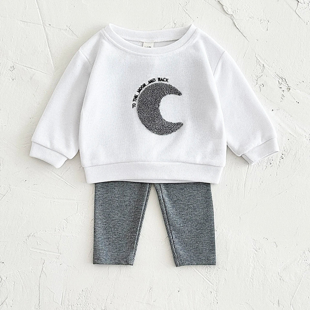 Sun & Moon Plush Embroidered Outfit Set – Unisex (6M–3T)
