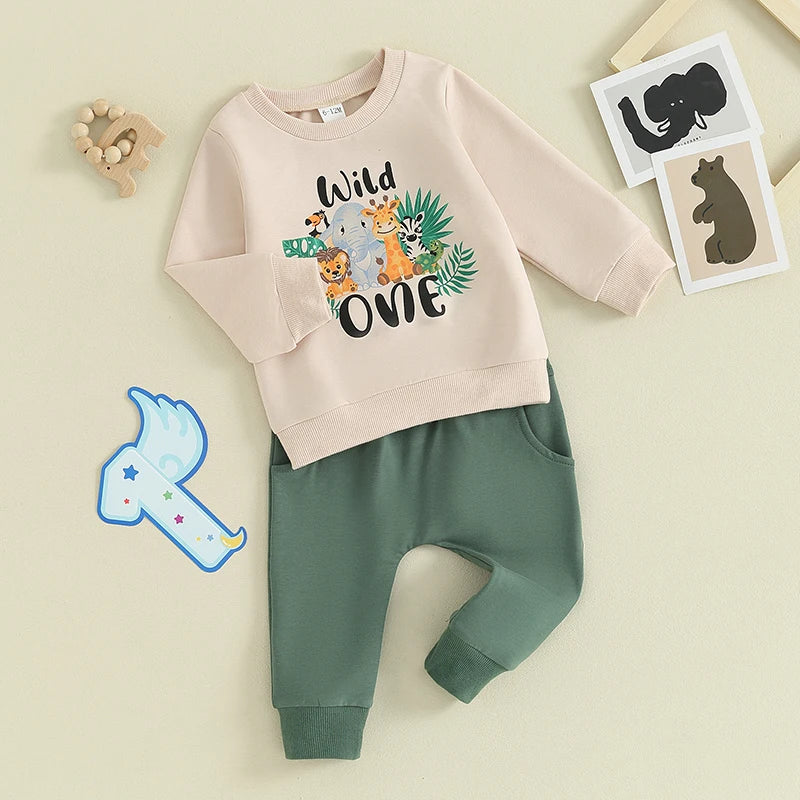 "Wild One" Birthday Sweatshirt & Sweatpants Set – Baby Boy (6M–18M)