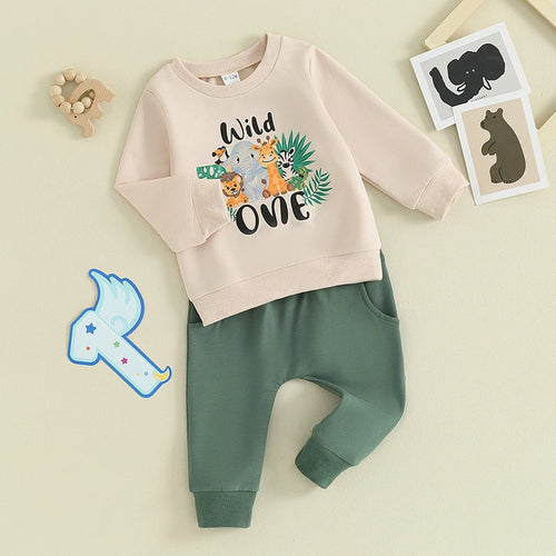 "Wild One" Birthday Sweatshirt & Sweatpants Set – Baby Boy (6M–18M)