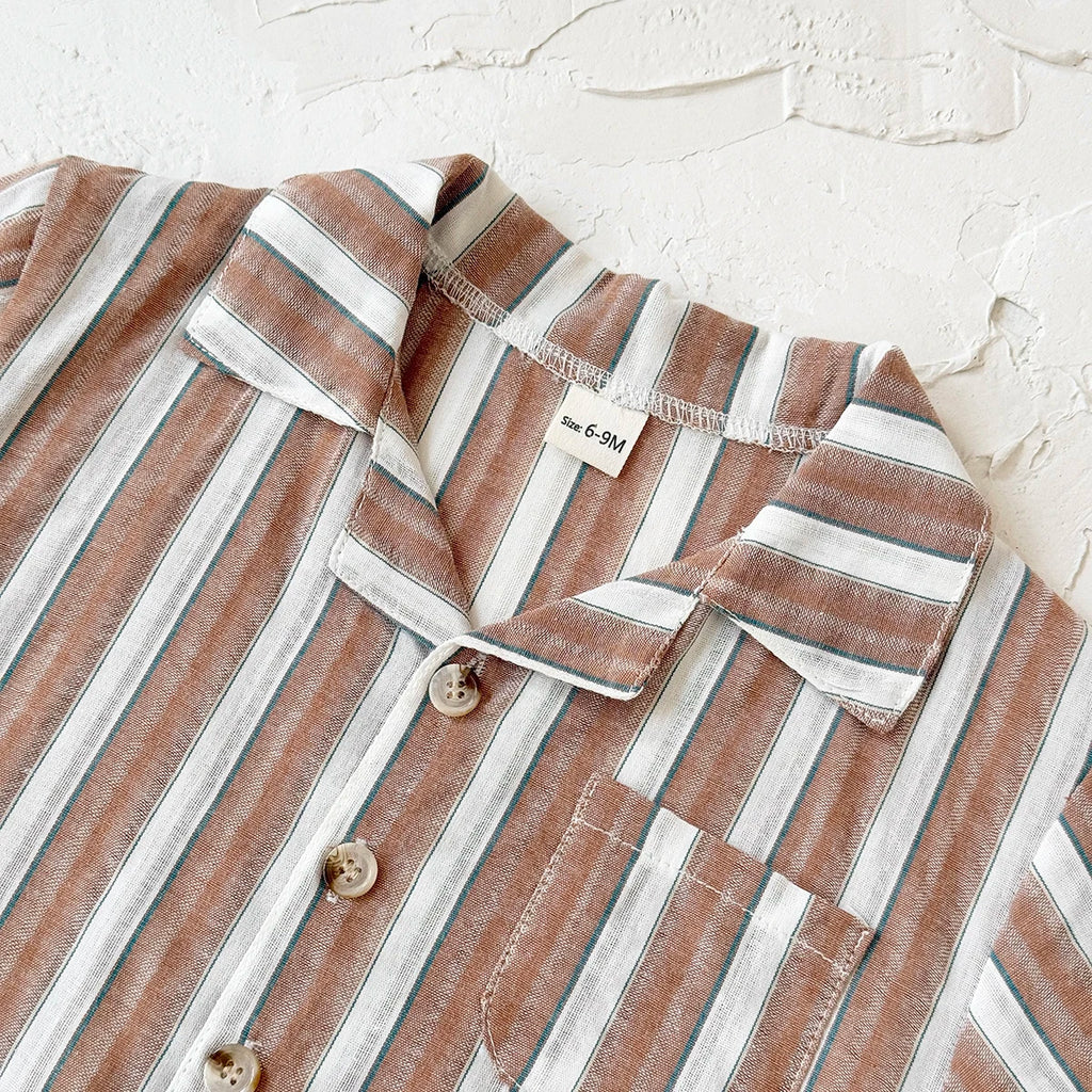 Green Stripe Shirt & Shorts Summer Set – Baby & Toddler (6M–3T)