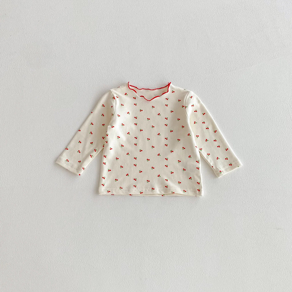 Cherry Print Top & Strap Overall Set – Girls (3M–12M)