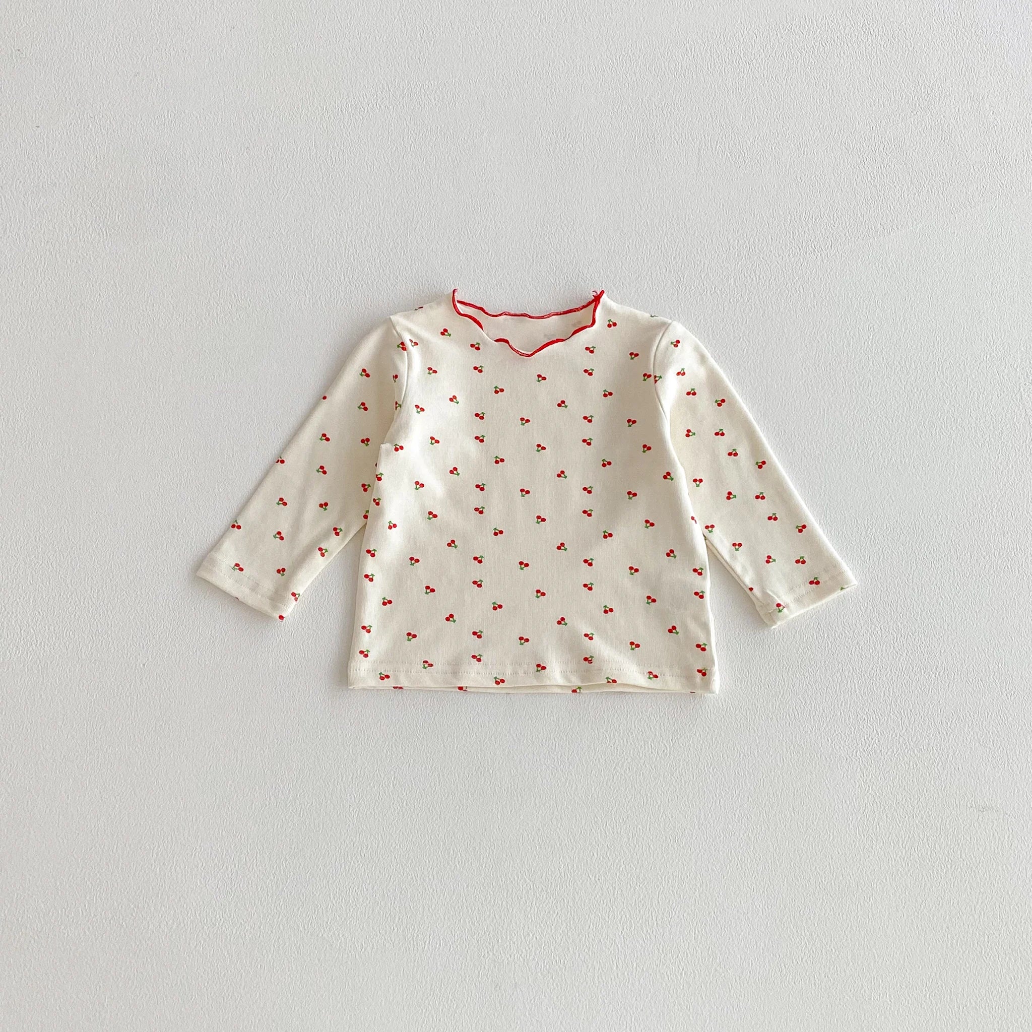 Cherry Print Top & Strap Overall Set – Girls (3M–12M)