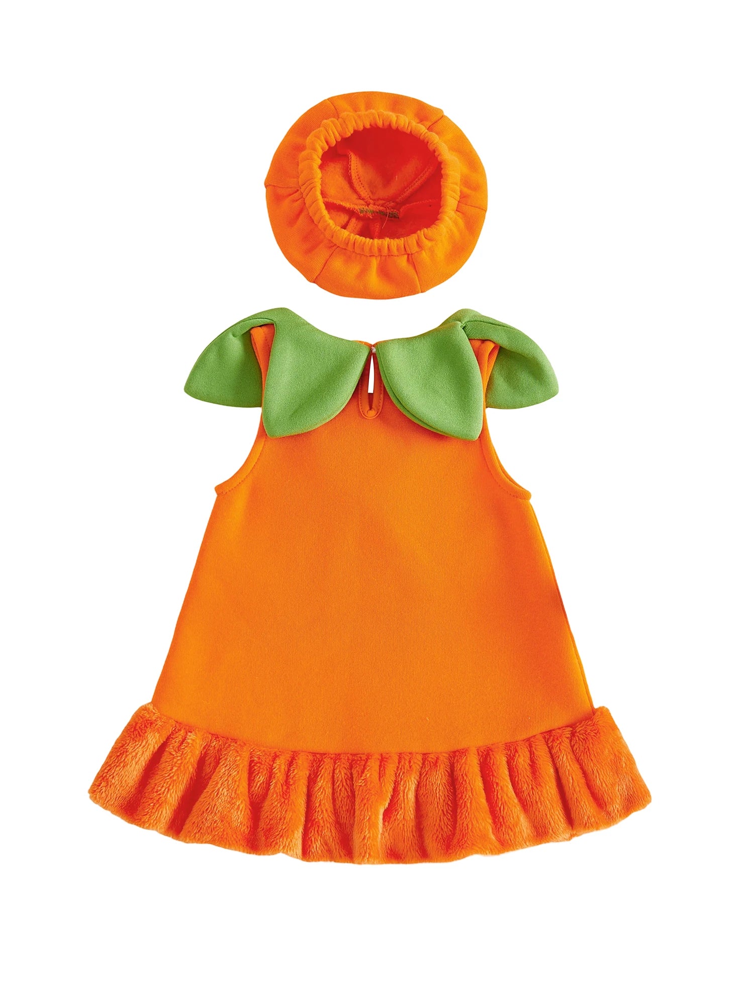 Halloween Pumpkin & Ghost Velvet Costume Dress & Hat – Girls (12M–24M)