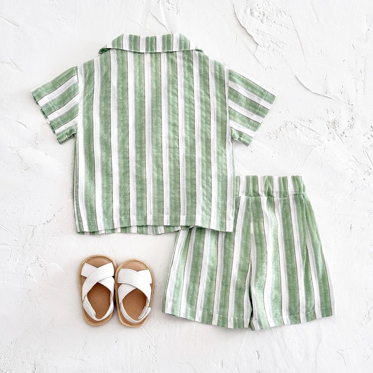 Green Stripe Shirt & Shorts Summer Set – Baby & Toddler (6M–3T)