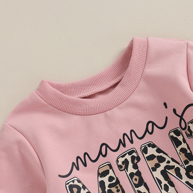 Baby Girl Leopard & Letter Print 2-Piece Outfit – Long Sleeve Pullover Top & Strap Pants (0-3T)