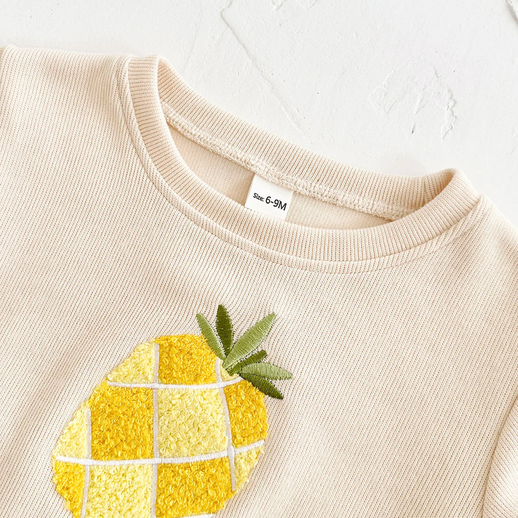 Fruit Embroidery Top, Striped Pants & Hair Band Set – Unisex (6M–18M)