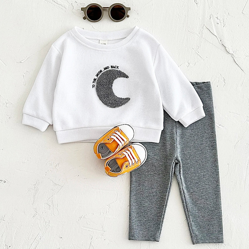 Sun & Moon Plush Embroidered Outfit Set – Unisex (6M–3T)