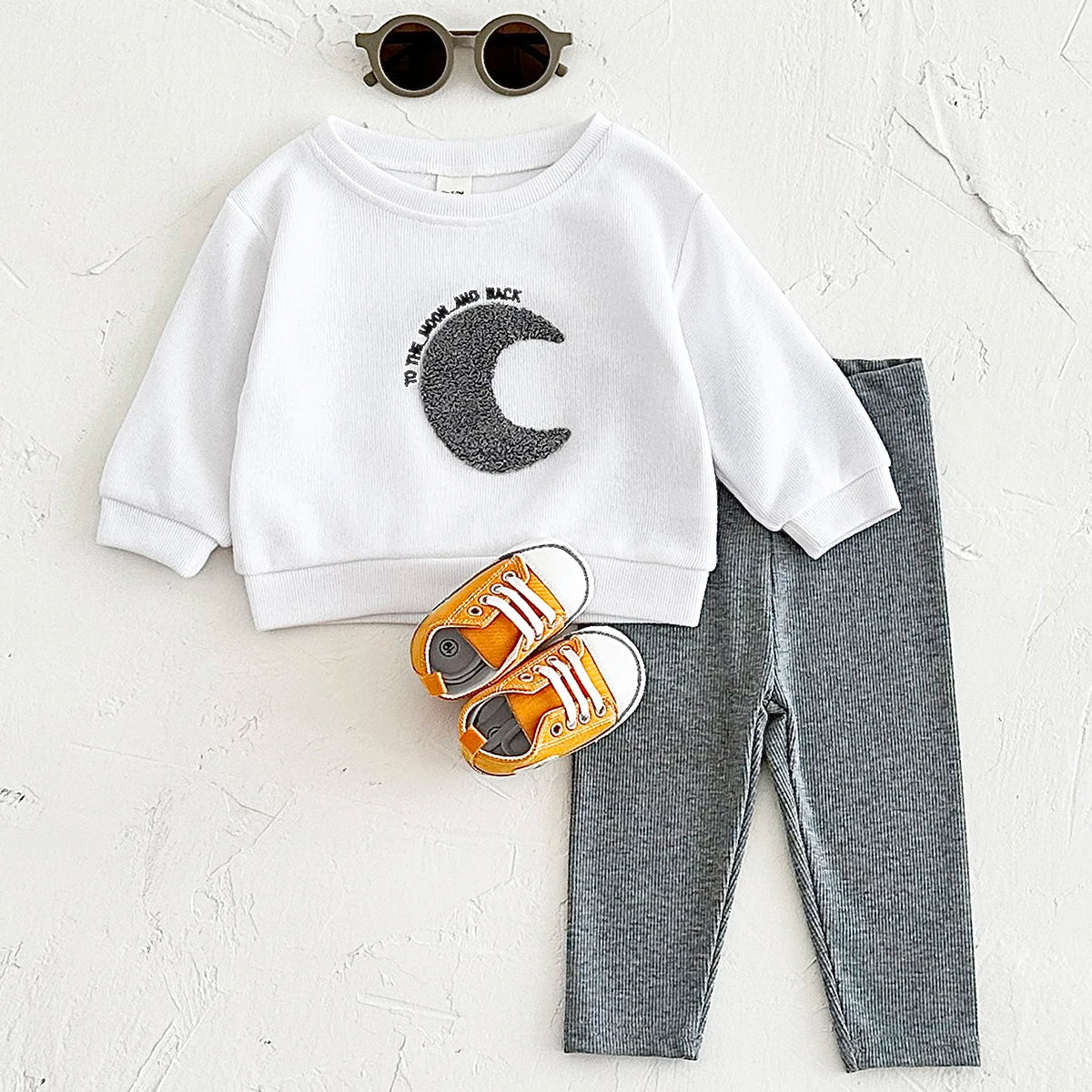 Sun & Moon Plush Embroidered Outfit Set – Unisex (6M–3T)