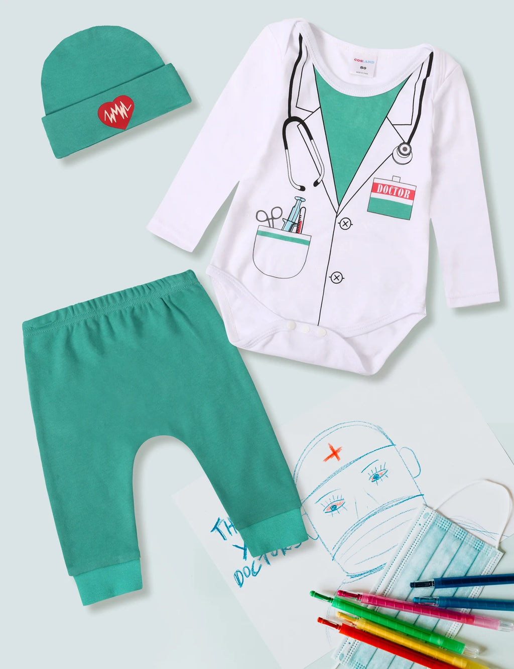 Halloween Costume Bodysuit, Pants & Hat Set – Unisex (0–12M)