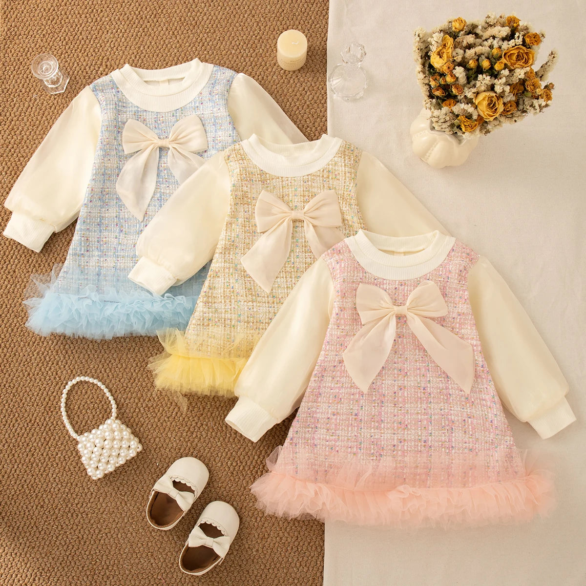 Bow & Mesh Princess Dress – Baby Girl (9M–3T)