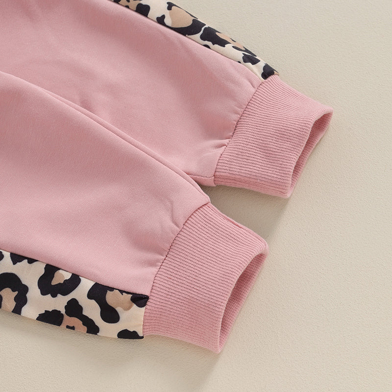 Baby Girl Leopard & Letter Print 2-Piece Outfit – Long Sleeve Pullover Top & Strap Pants (0-3T)