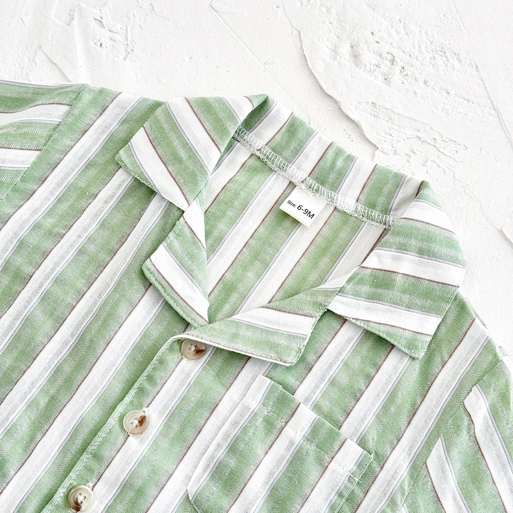 Green Stripe Shirt & Shorts Summer Set – Baby & Toddler (6M–3T)