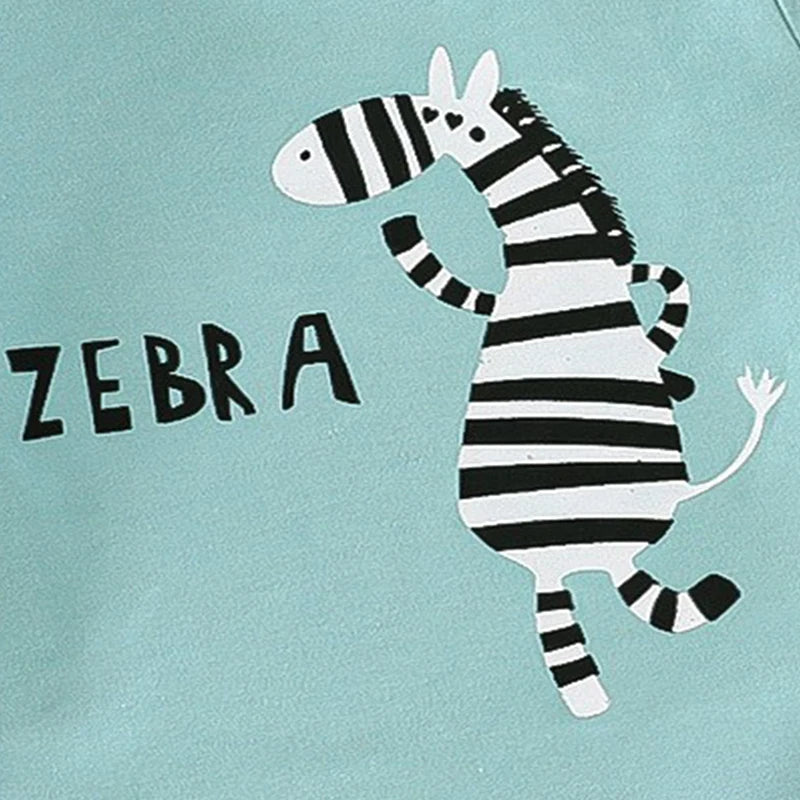 Cartoon zebra illustration on a light blue background with 'ZEBRA' text.