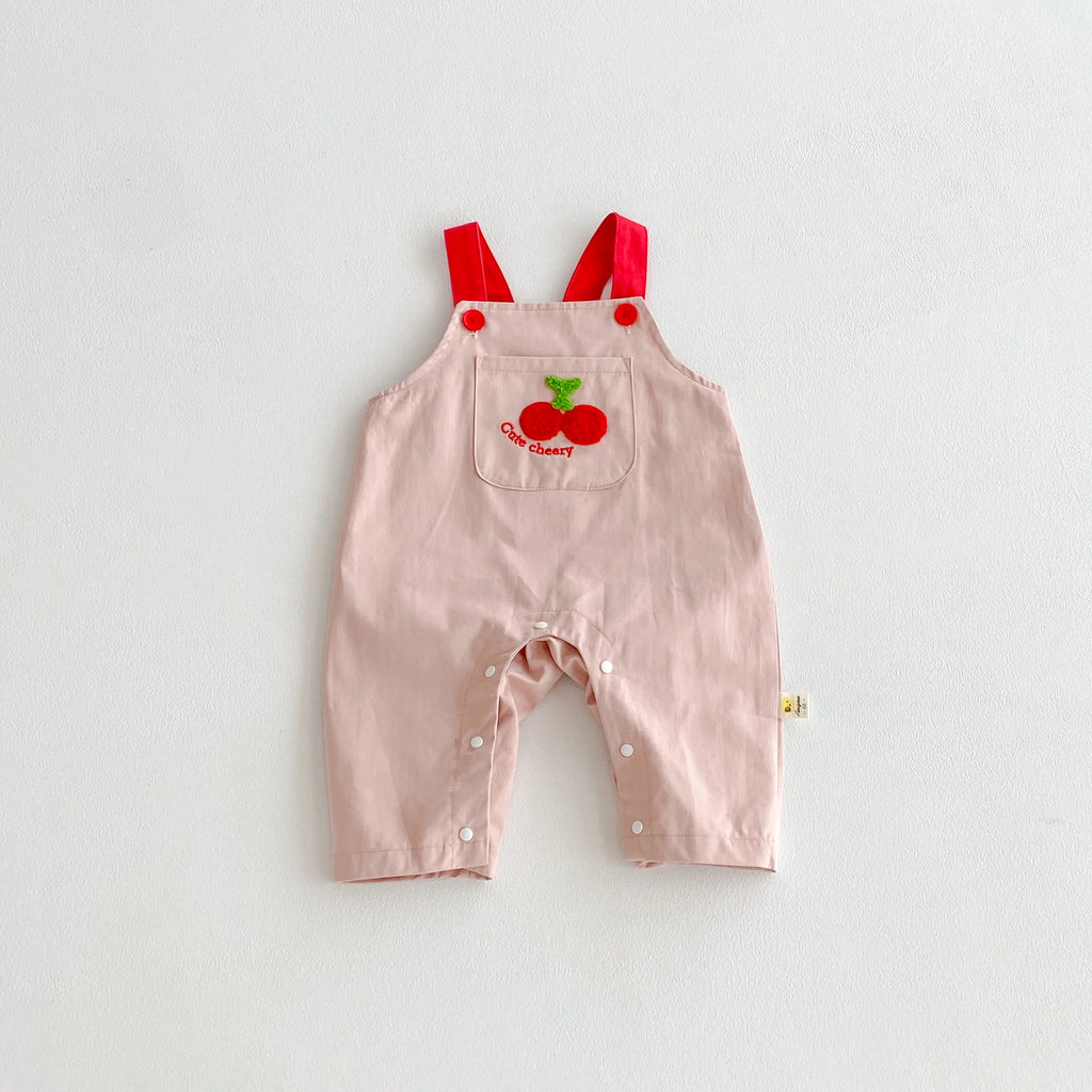 Cherry Print Top & Strap Overall Set – Girls (3M–12M)