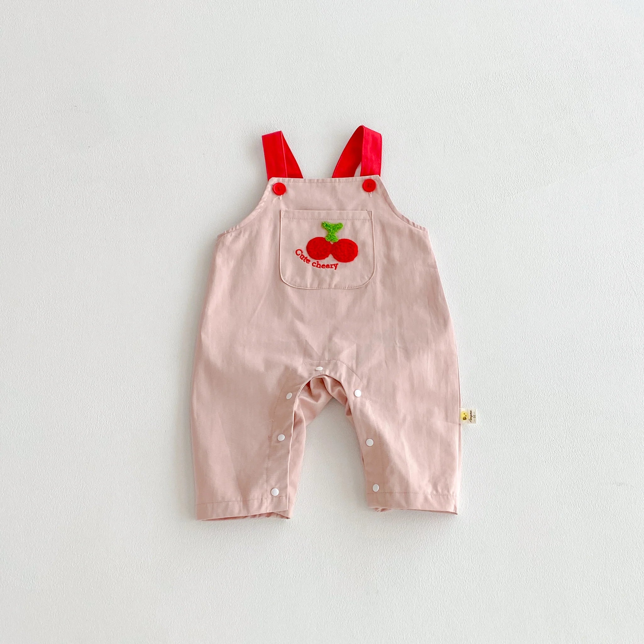 Cherry Print Top & Strap Overall Set – Girls (3M–12M)