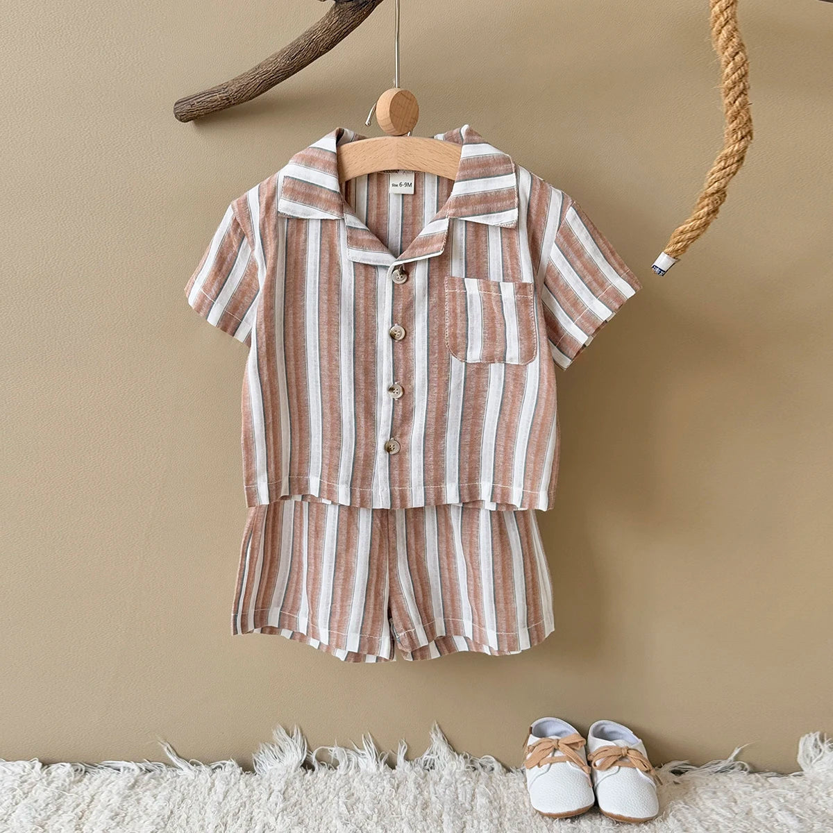 Green Stripe Shirt & Shorts Summer Set – Baby & Toddler (6M–3T)