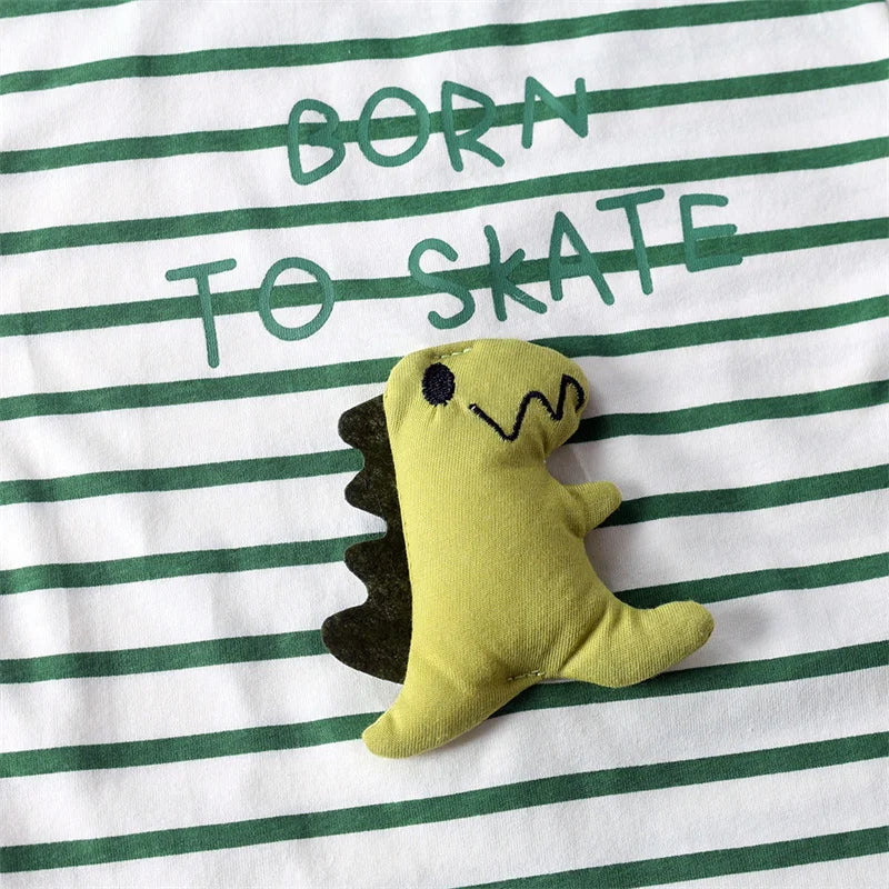 Dinosaur Striped T-Shirt & Shorts Set – Unisex (6M–5T)