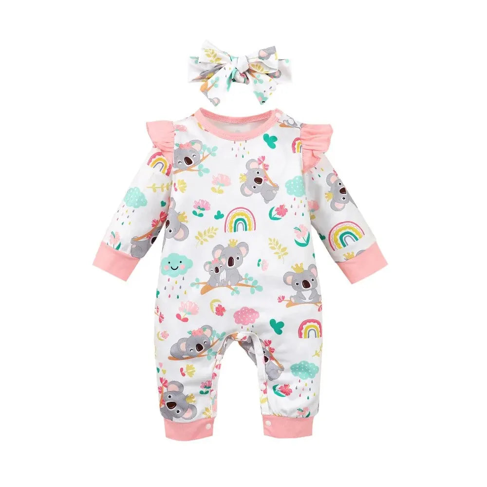 Koala Print Romper & Headband Set – Girls (1M–12M)